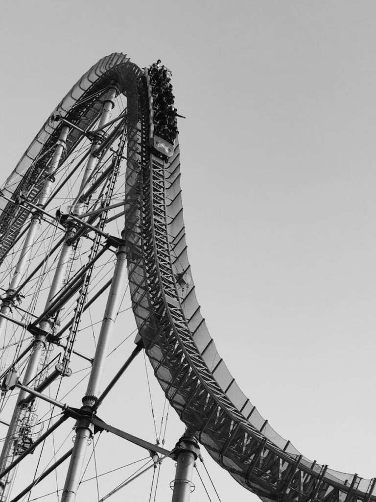 grayscale photo of ferris wheel